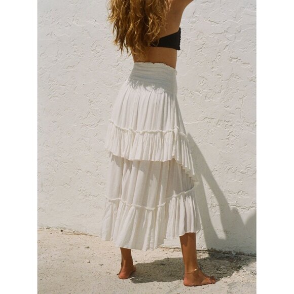 Free People Boho White Ruffled Hem Flowy Asymmetrical Convertible Skirt Dress - Picture 13 of 16
